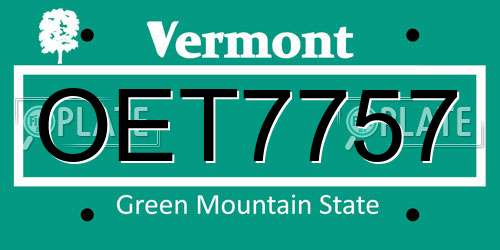 OET7757 Vermont License Plate