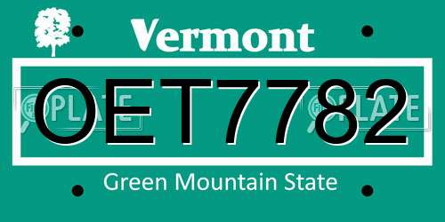 OET7782 Vermont License Plate