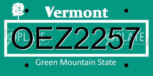 OEZ2257 Vermont License Plate
