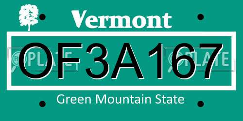 OF3A167 Vermont License Plate