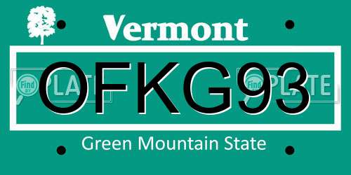 OFKG93 Vermont License Plate
