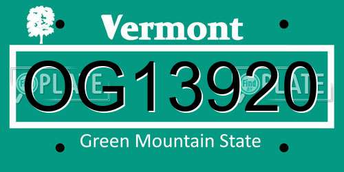 OG13920 Vermont License Plate