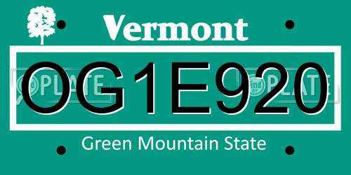 OG1E920 Vermont License Plate