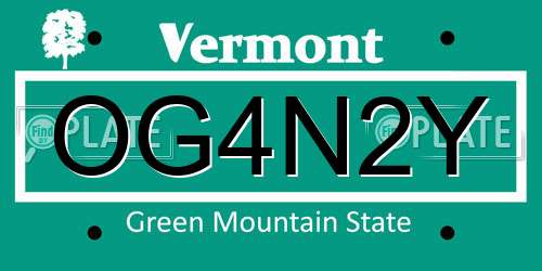 OG4N2Y Vermont License Plate