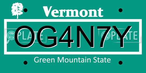 OG4N7Y Vermont License Plate