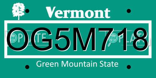 OG5M718 Vermont License Plate