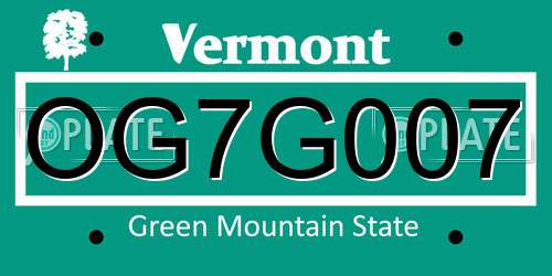 OG7G007 Vermont License Plate