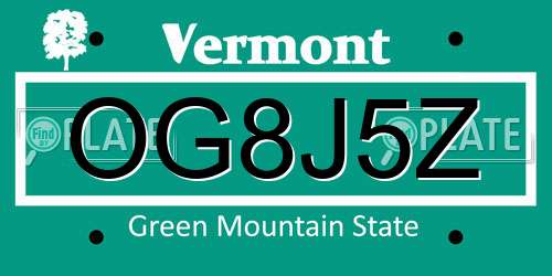 OG8J5Z Vermont License Plate
