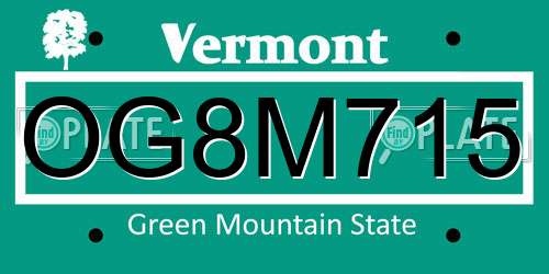 OG8M715 Vermont License Plate