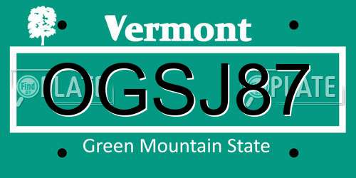 OGSJ87 Vermont License Plate