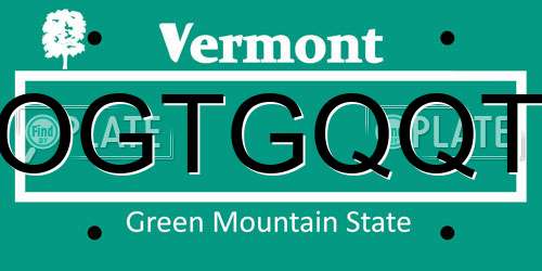 OGTGQQT Vermont License Plate