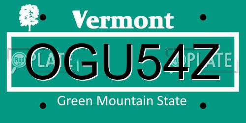 OGU54Z Vermont License Plate