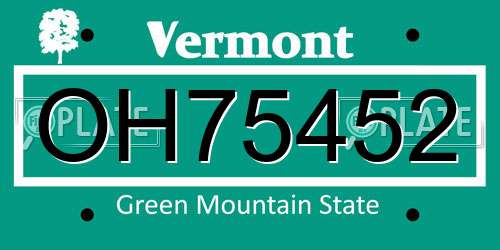 OH75452 Vermont License Plate