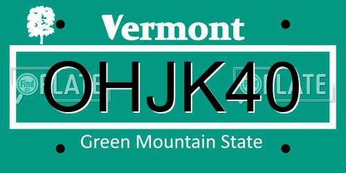 OHJK40 Vermont License Plate