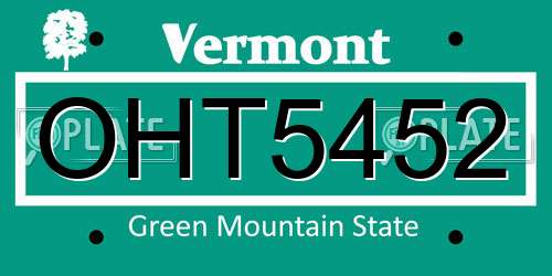 OHT5452 Vermont License Plate