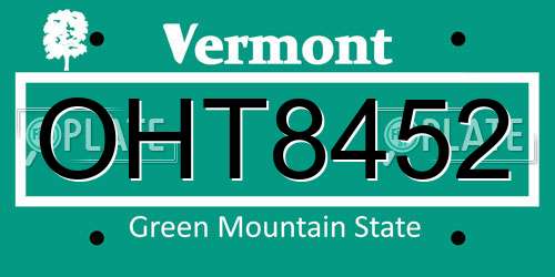 OHT8452 Vermont License Plate