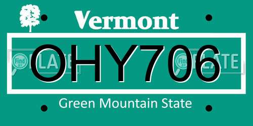 OHY706 Vermont License Plate