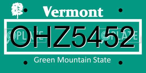 OHZ5452 Vermont License Plate