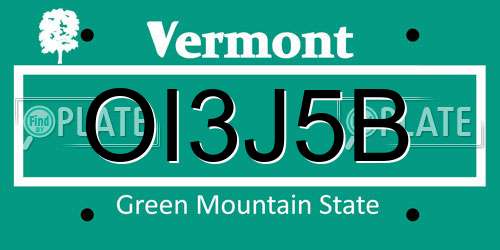 OI3J5B Vermont License Plate