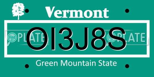 OI3J8S Vermont License Plate