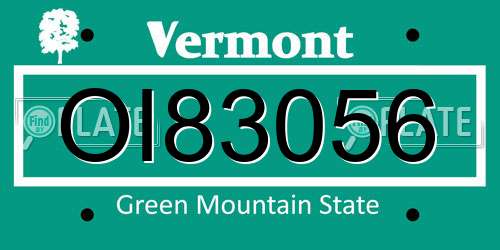 OI83056 Vermont License Plate