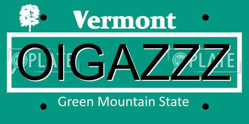OIGAZZZ Vermont License Plate