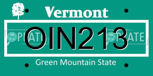 OIN213 Vermont License Plate