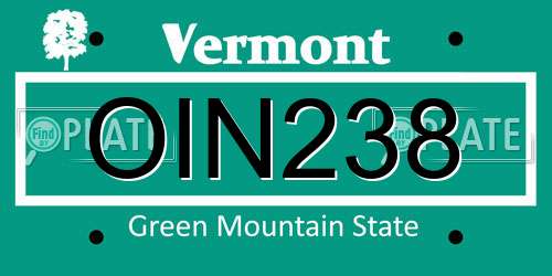 OIN238 Vermont License Plate