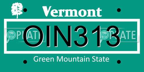OIN313 Vermont License Plate