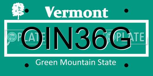 OIN36G Vermont License Plate