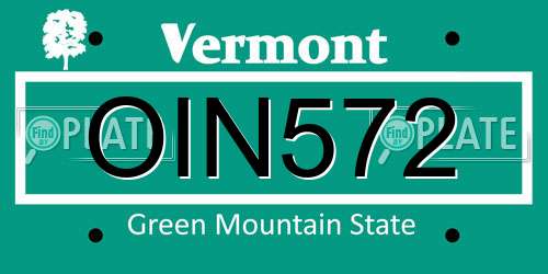 OIN572 Vermont License Plate