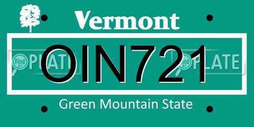 OIN721 Vermont License Plate