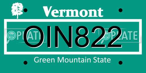 OIN822 Vermont License Plate