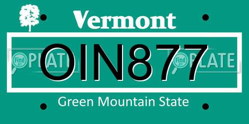 OIN877 Vermont License Plate