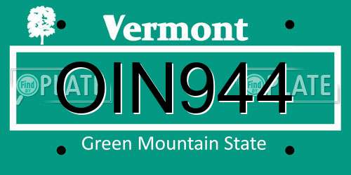 OIN944 Vermont License Plate