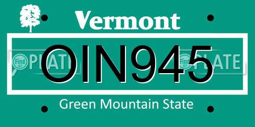 OIN945 Vermont License Plate
