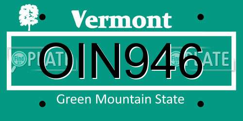 OIN946 Vermont License Plate