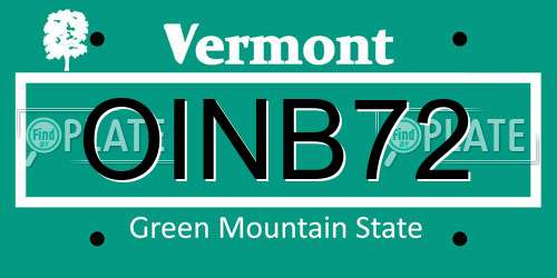 OINB72 Vermont License Plate