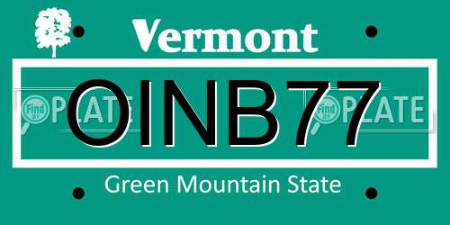 OINB77 Vermont License Plate