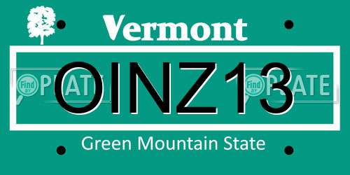 OINZ13 Vermont License Plate