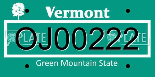 OJ00222 Vermont License Plate