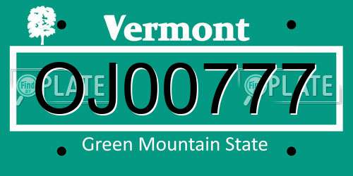 OJ00777 Vermont License Plate