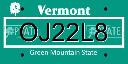 OJ22L8 Vermont License Plate