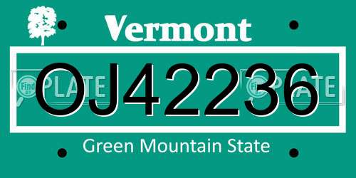 OJ42236 Vermont License Plate