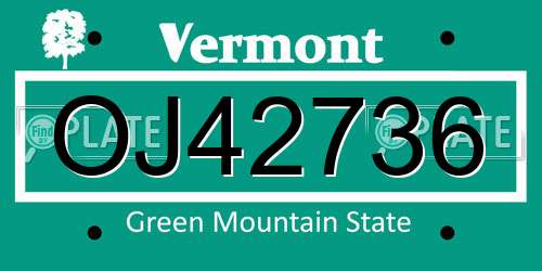 OJ42736 Vermont License Plate