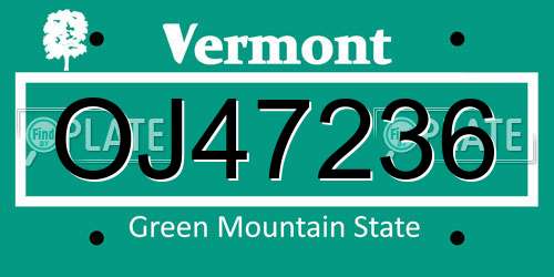 OJ47236 Vermont License Plate