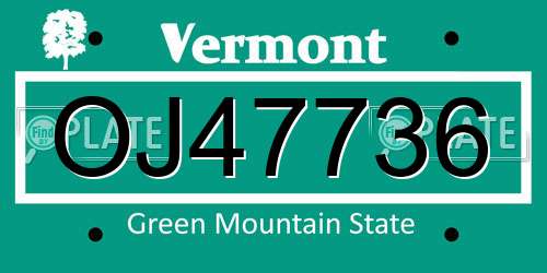 OJ47736 Vermont License Plate