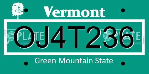 OJ4T236 Vermont License Plate