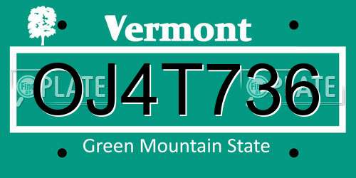 OJ4T736 Vermont License Plate