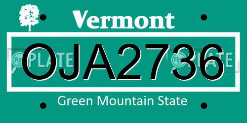 OJA2736 Vermont License Plate